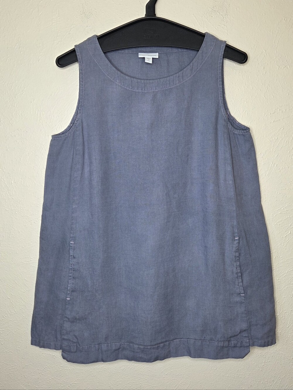 Pure Jill 100% Linen Sleeveless Tunic Tank Top Blue Gray Pockets Petite